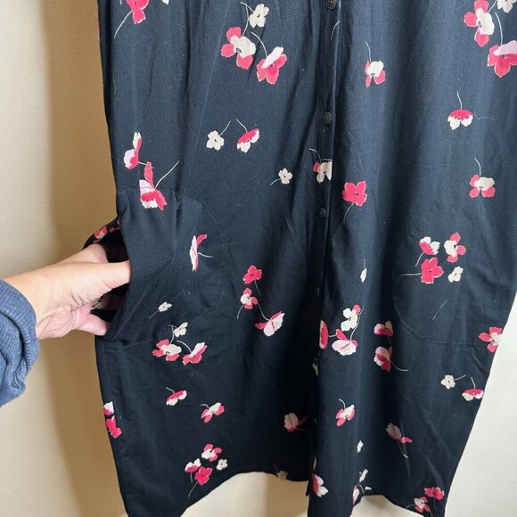 J Jill Dress Womens Size S Black Dark Floral Button Up Short Sleeve‎ Pockets - Picture 4 of 10